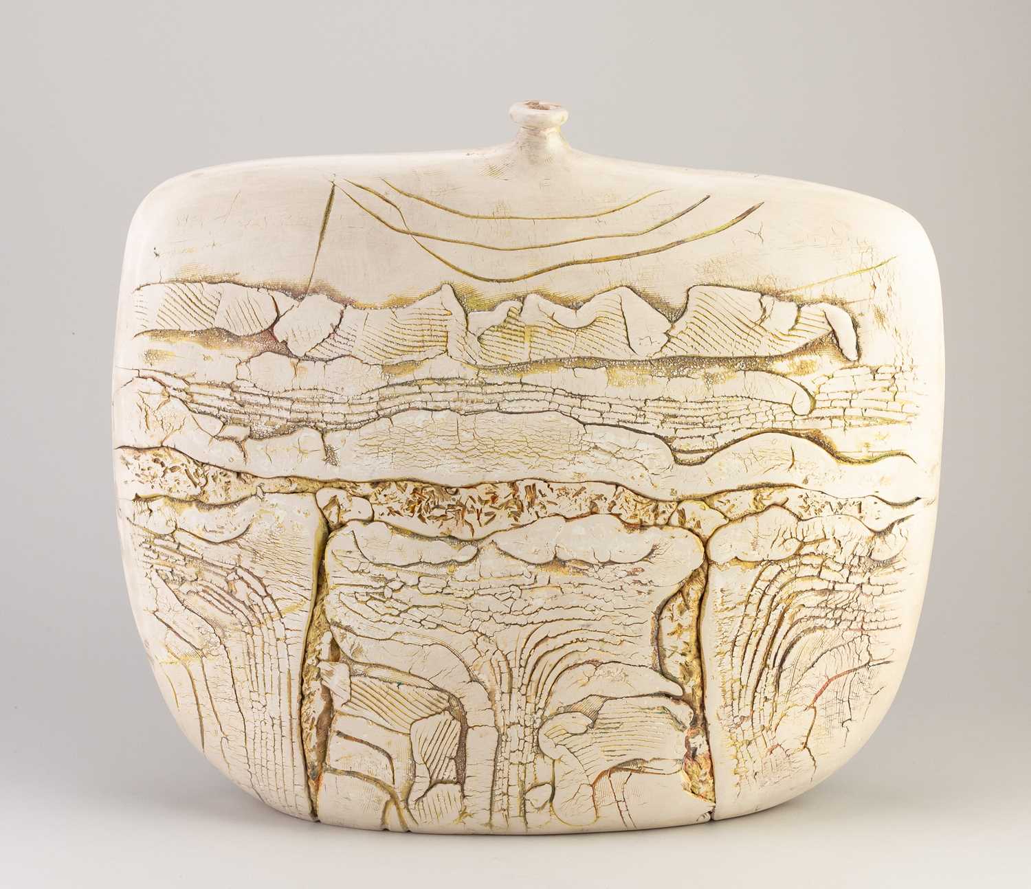 Lot 43 - PETER HAYES (born 1946); a large raku bottle...
