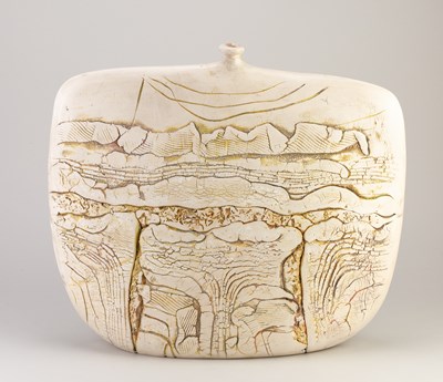 Lot 43 - PETER HAYES (born 1946); a large raku bottle...