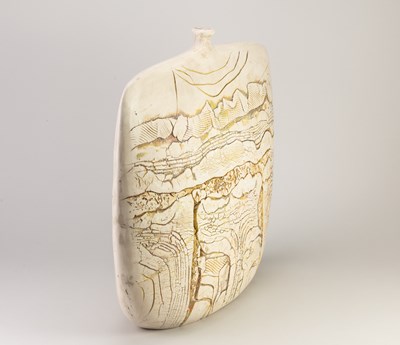 Lot 43 - PETER HAYES (born 1946); a large raku bottle...