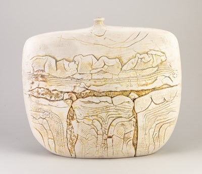 Lot 43 - PETER HAYES (born 1946); a large raku bottle...