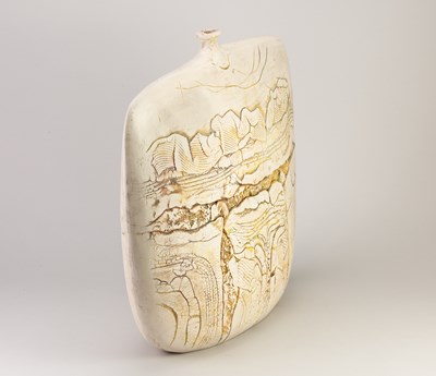 Lot 43 - PETER HAYES (born 1946); a large raku bottle...