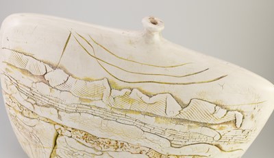 Lot 43 - PETER HAYES (born 1946); a large raku bottle...