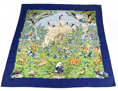 Lot 753 - HERMÈS; 100% silk blue, green and grey...