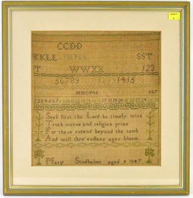 Lot 349 - A mid-19th century sampler by Mary Studholme,...
