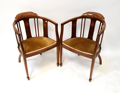 Lot 58 - A pair of Edwardian mahogany inlaid bow back...