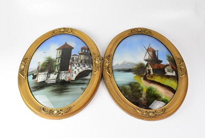 Lot 663 - UNATTRIBUTED; two oils on convex glass, one...