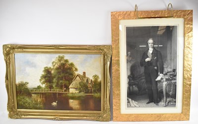 Lot 195 - W LANGLEY; oil on canvas rural scene, signed,...