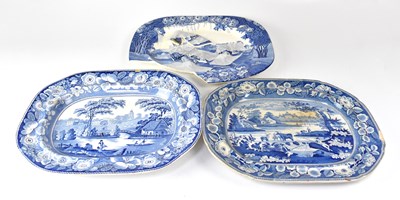 Lot 445 - Three blue and white meat plates and two...