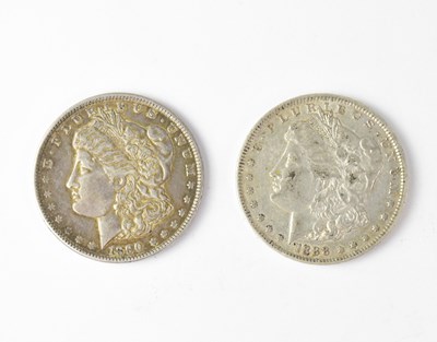 Lot 951 - Two silver US Morgan dollars, 1888 and 1890,...