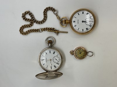Lot 1295 - A silver crown wind full hunter pocket watch...