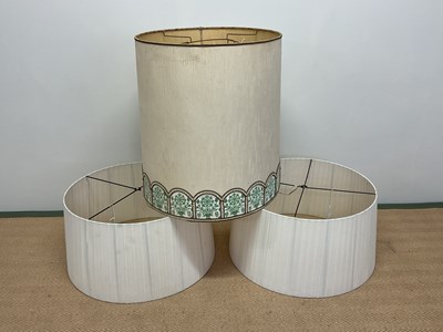 Lot 344 - Three large drum pendant light shades.