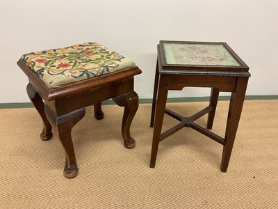 Lot 475 - Two mahogany stools, one with tapestry top,...