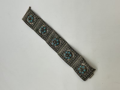 Lot 1285 - An 800 grade white metal and turquoise set...
