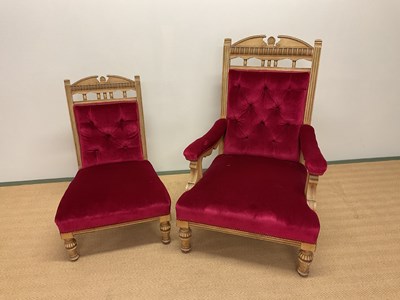 Lot 444 - A gentleman's cream painted button upholstered...