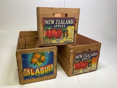 Lot 367 - Three vintage wooden fruit crates with...