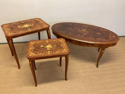 Lot 528 - Three Continental inlay marquetry tables,...