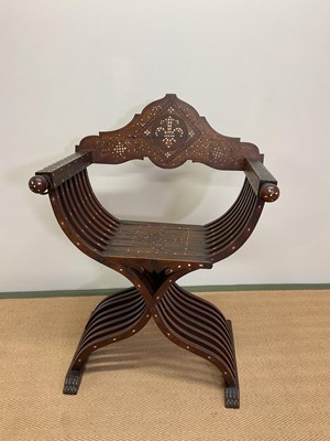 Lot 427 - A circa 1900 bone inlaid Savonarola chair of...