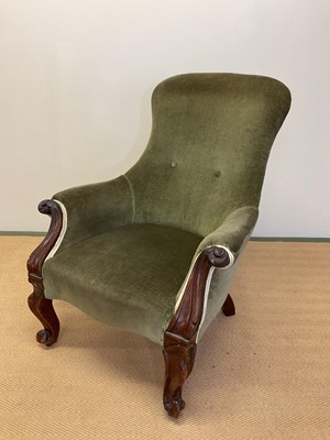 Lot 499 - Victorian upholstered armchair with carved...