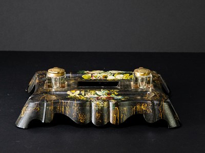 Lot 1105 - A Victorian papier-mâché desk stand, hand...