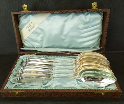 Lot 716 - A cased set of six Continental silver (800 grade) serving spoons