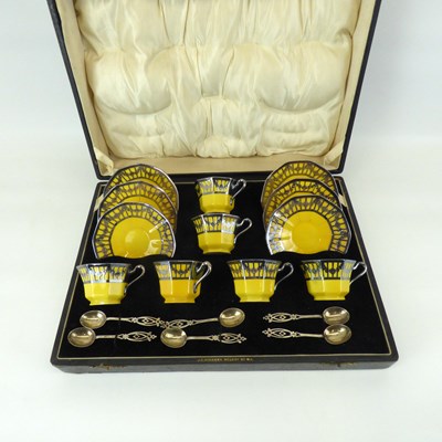 Lot 236 - A cased Continental porcelain cabinet coffee set
