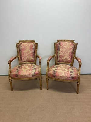 Lot 401 - A pair of 19th century French fauteuils each...