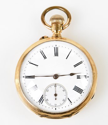 Lot 2980 - A 14ct yellow gold crown wind open face pocket...