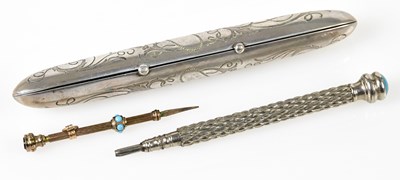 Lot 2560 - A white metal engraved ovoid cigar tube,...