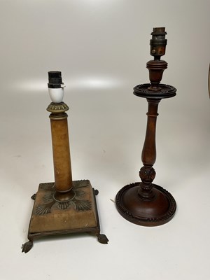 Lot 347 - Early 20th century copper and alabaster lamp...