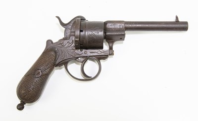 Lot 626 - A Belgian six-shot pin fire revolver, with...
