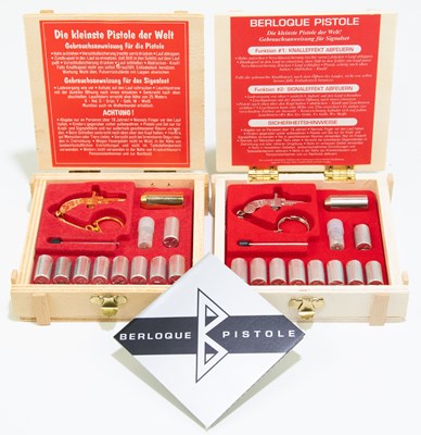 Lot 609 - BERLOQUE PISTOLE; two cased miniature pin fire...