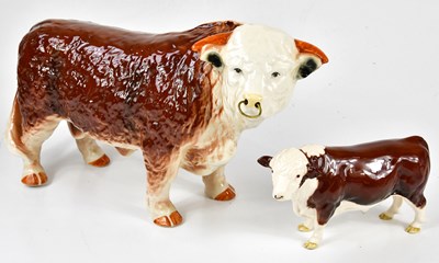 Lot 1415 - BESWICK; a model of a Hereford bull, length...