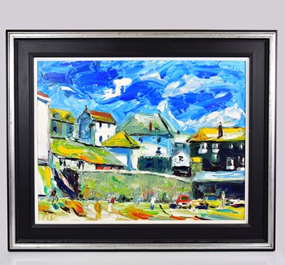 Lot 224 - ALAN KNIGHT (born 1949); oil on board, 'Port...