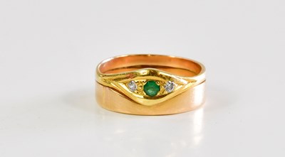Lot 2176 - A yellow metal diamond and emerald set dress...