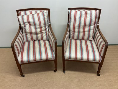 Lot 496 - A pair of Edwardian mahogany and line inlaid...