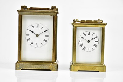 Lot 2255 - Two brass cased carriage clocks, both with...