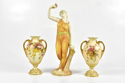 Lot 1475 - ROYAL WORCESTER; a pair of blush ivory twin...
