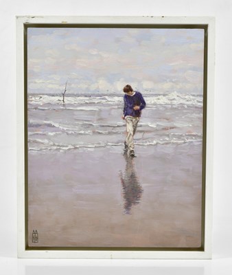 Lot 257 - RENE TWEEHUYSEN; oil on board, figure walking...