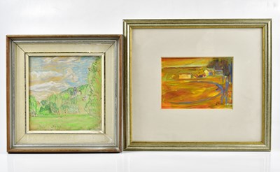 Lot 274 - HAT; oil, houses in field, signed lower right,...