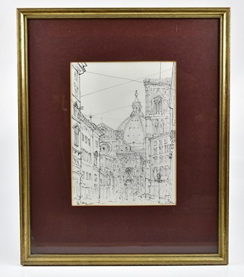Lot 408 - An ink drawing of Florence street scene,...