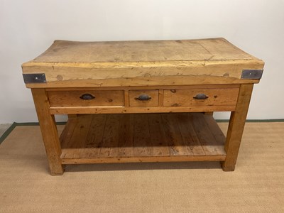 Lot 385 - A good and very large butcher's block raised...