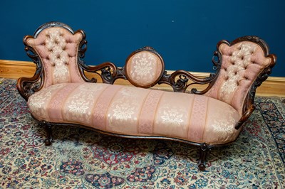 Lot 6556 - A Victorian carved walnut framed settee with...