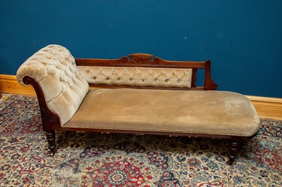 Lot 6494 - A Victorian walnut framed chaise lounge, on...