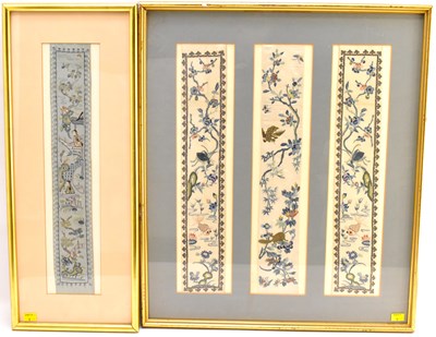 Lot 600 - Two framed displays of embroidered Chinese...