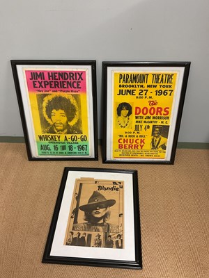 Lot 2066 - Three framed posters - The Doors, Jimi Hendrix...