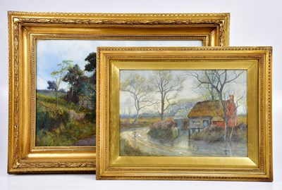 Lot 348 - R C RISELEY; watercolour, thatched cottage, 37...