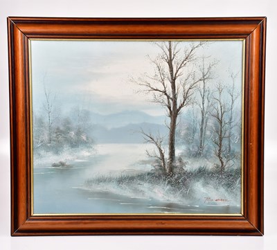 Lot 411 - PHILIP LANDEE; oil on canvas, winter River...
