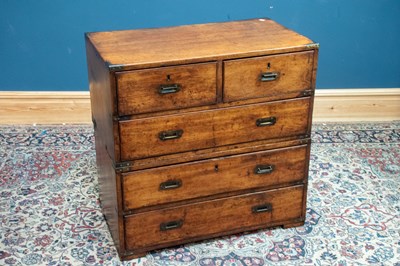 Lot 2334 - A 19th century brass bound teak campaign chest...