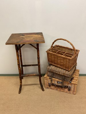 Lot 501 - A bamboo table with painted top and three...