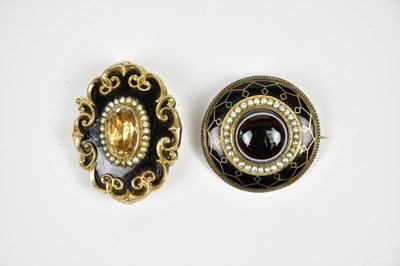 Lot 2179 - Two 19th century yellow metal and black enamel...